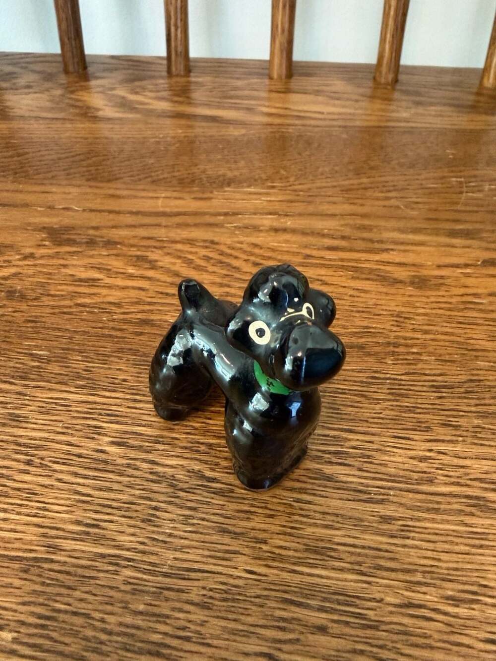 Vintage Black Ceramic Poodle Figurine with Green Collar